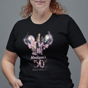 50:e födelsedagen, svart Rosa Champagne T Shirt