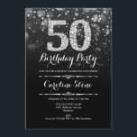 50:e födelsedagen - Svarta Silver Inbjudningar<br><div class="desc">50:e födelsedagsinbjudan. Elegant svartvit design med faux glitter silver. Vuxens födelsedag. Har diamanter och skriptteckensnitt. Manar eller kvinnor i inbjudan. Perfekt för en snyggt födelsedagsfest. Berätta om du behöver anpassa dig ytterligare.</div>