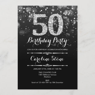 50:e födelsedagen - Svarta Silver Inbjudningar