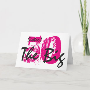 50:e födelsedagen, syster, rosa, svart text på vit kort