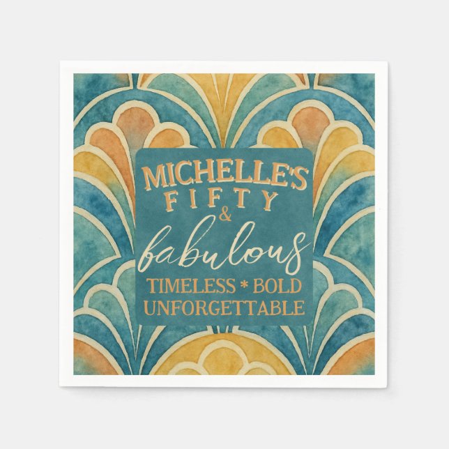 50:e födelsedagen Teal and Guld Art Deco Stil Pappersservett (Framsidan)