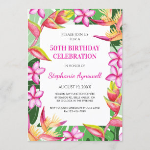50:e födelsedagen Tropical Flowers Lämnar Hawaiian Inbjudningar