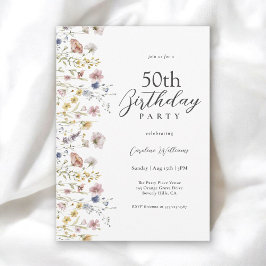 50:e födelsedagen Watercolor Wildblommor Blommigt Inbjudningar