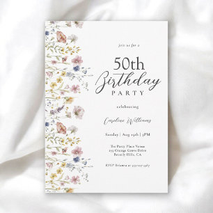 50:e födelsedagen Watercolor Wildblommor Blommigt Inbjudningar