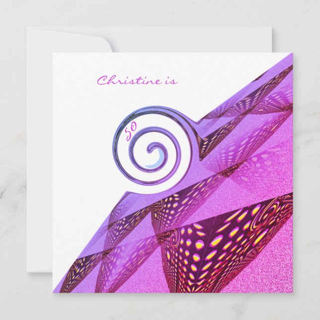 50:e födelsedagens Lila Swirl-design Inbjudningar (Framsida)