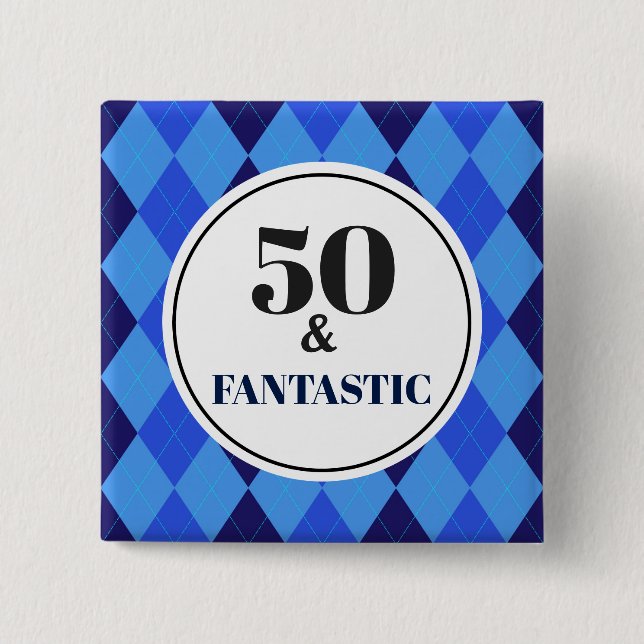 50:e födelsedagsdagen Coola Blue Fantastic Knapp (Framsida)