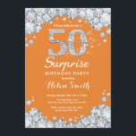 50:e födelsedagsdagen, Orange och Silver Diamond Inbjudningar<br><div class="desc">50:e födelsedagsinbjudan. Orange och Silver Rhinestone Diamond Red Background. Elegant Birthday Bash inbjudan. Vuxen födelsedag. Kvinnor födelsedag. Manar födelsedagen. Om du vill göra ytterligare anpassningar klickar du på knappen Anpassa och användor verktygen som är utformat för att ändra mallen.</div>