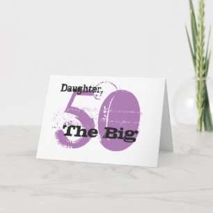 50:e födelsedagsdottern, svart och mauve text, vit kort