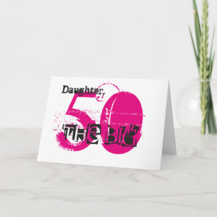 50:e födelsedagsdottern, svart och rosa text, vit. kort