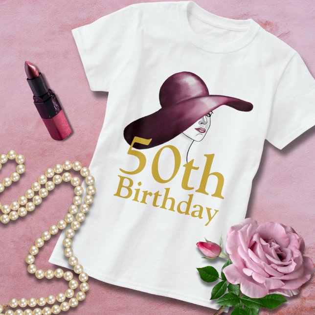 50:e födelsedagseftermiddagen Elegant Kvinnans hed T Shirt (Skapare uppladdad)