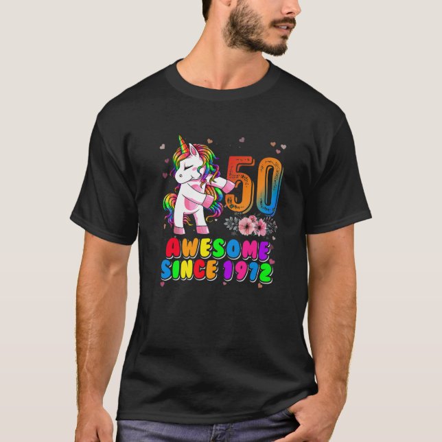 50:e födelsedagseftermiddagen Unicorn Dabbing 50 Y T Shirt (Framsida)