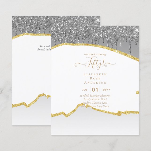 50:e Födelsedagsfest inbjudan Glitter Glamor (Fram/baksida)