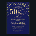 50:e Födelsedagsfest inbjudan - Guld marinblått<br><div class="desc">50 Födelsedagsfest inbjudan. Elegantens utformning med faux glitter guld och marinblått. Skål för 50 år! Berätta om du behöver anpassa dig ytterligare.</div>