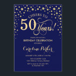 50:e Födelsedagsfest inbjudan - Guld marinblått<br><div class="desc">50 Födelsedagsfest inbjudan. Elegantens utformning med faux glitter guld och marinblått. Skål för 50 år! Berätta om du behöver anpassa dig ytterligare.</div>