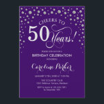 50:e Födelsedagsfest inbjudan - Silver Lila<br><div class="desc">50 Födelsedagsfest inbjudan. Utformning av eleganten med faux glitter silver och lila. Skål för 50 år! Berätta om du behöver anpassa dig ytterligare.</div>
