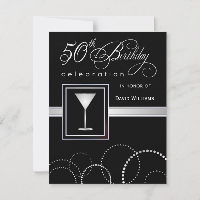 50:e Födelsedagsfest inbjudan - Svarta och Silver (Framsida)