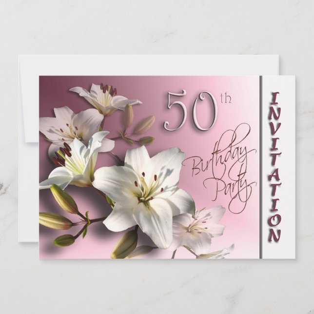 50:e Födelsedagsfest inbjudan - vita Lilies (Framsida)
