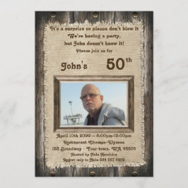 50:e,Födelsedagsfest man, alla åldrar,trä,rustik Inbjudningar