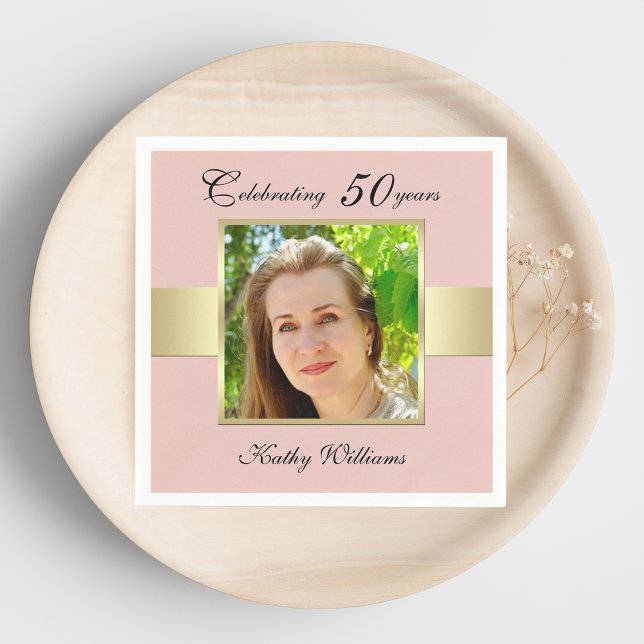 50:e Födelsedagsfest Ro Guld Fotoblöjor Pappersservett (Skapare uppladdad)