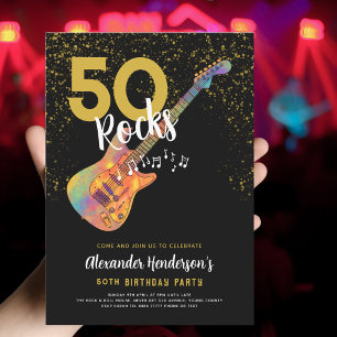 50:e Födelsedagsfesten 50 Sten Guld Glitter Inbjudningar