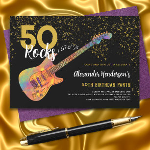 50:e Födelsedagsfesten 50 Sten Guld Glitter Inbjudningar