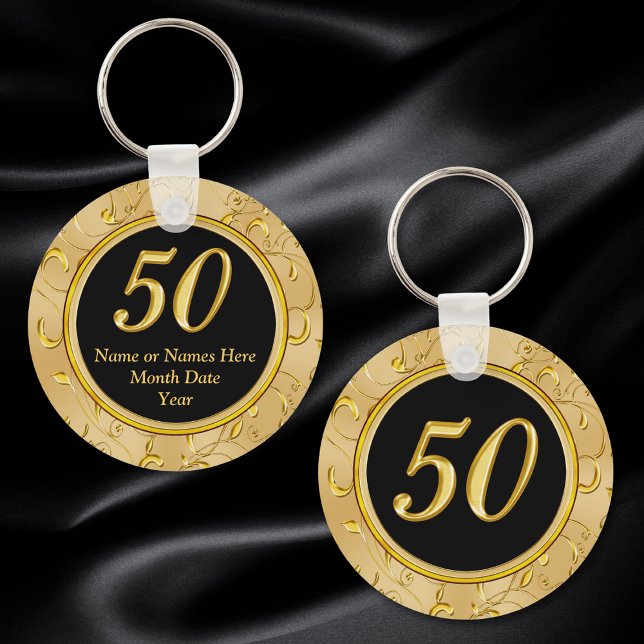 50:e Födelsedagsfesten är för 50-årsjubiléer Nyckelring (50th anniversary favors. Golden wedding anniversary favors and party supplies. Gifts for guests. )