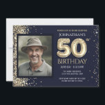 50:e Födelsedagsfesten Blåa Guld Glitter Inbjudningar<br><div class="desc">Elegant Faux guld gräns med skarpa konfettsyror på övre gräns. All text är justerbar och lätt att ändra för dina egna behov i party. Underbar elegant 50-årsformat. faux glitter</div>