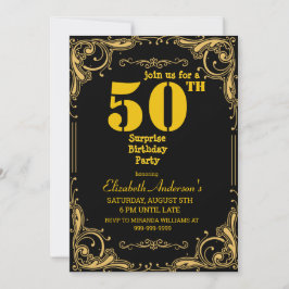 50:e Födelsedagsfesten Black & Guld Inbjudningar