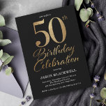50:e Födelsedagsfesten Black & Guld Inbjudningar<br><div class="desc">50:e födelsedagsfest inbjudan i svartvitt och guld</div>