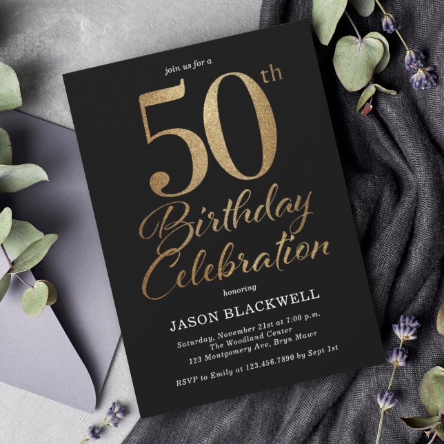 50:e Födelsedagsfesten Black & Guld Inbjudningar (Skapare uppladdad)