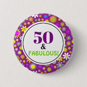 50:e Födelsedagsfesten Blommigt för Fabulous Lila Knapp