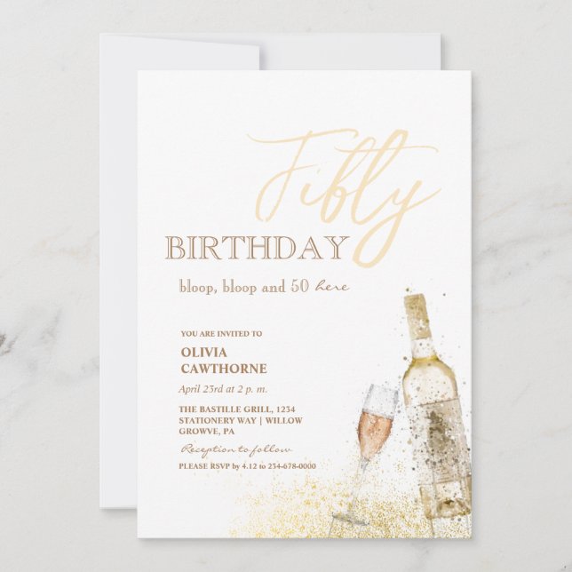 50:e Födelsedagsfesten | Bloop, bloop och 50 här! Inbjudningar (Framsida)