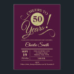 50:e Födelsedagsfesten - Burgundy Guld Inbjudningar<br><div class="desc">50:e Födelsedagsfest inbjudan i mörk burgundsmaronn med faux glitter guld mönster. Innehåller typsnitt för skript för trendig. Enkel modern utformning,  perfekt för en elegant party. Skål till 50 år! Kan vara personlig i vilken ålder som helst! Berätta om du behöver anpassa dig ytterligare.</div>