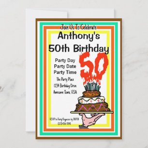 50:e Födelsedagsfesten Chocolate Cake Retro Färg Inbjudningar