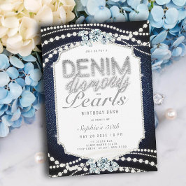 50:e Födelsedagsfesten Denim Diamonds Pearls Ram Inbjudningar