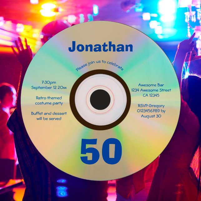 50:e Födelsedagsfesten Faux CD Retro 90:s musik Inbjudningar (Skapare uppladdad)