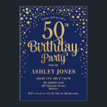 50:e Födelsedagsfesten - flottan och Guld Inbjudningar<br><div class="desc">50 Födelsedagsfest inbjudan. Elegantens utformning i marinblått och faux glitter guld. Innehåller typsnitt och konfiguration för snyggt av skript. Berätta om du behöver anpassningsbarnas ålder.</div>
