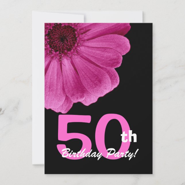 50:e Födelsedagsfesten för hennes Rosa Daisy W1818 Inbjudningar (Framsida)