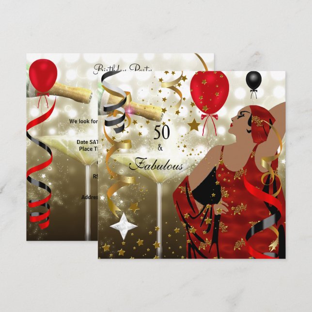 50:e Födelsedagsfesten Glamorös Dam Fabulous Inbjudningar (Fram/baksida)
