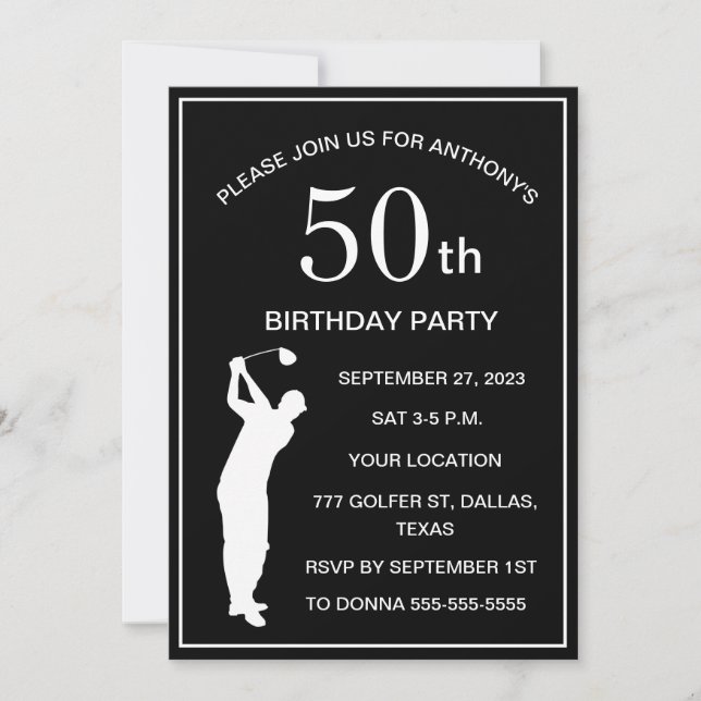 50:e Födelsedagsfesten Golfer Black Par Vuxen Golf Inbjudningar (Framsida)