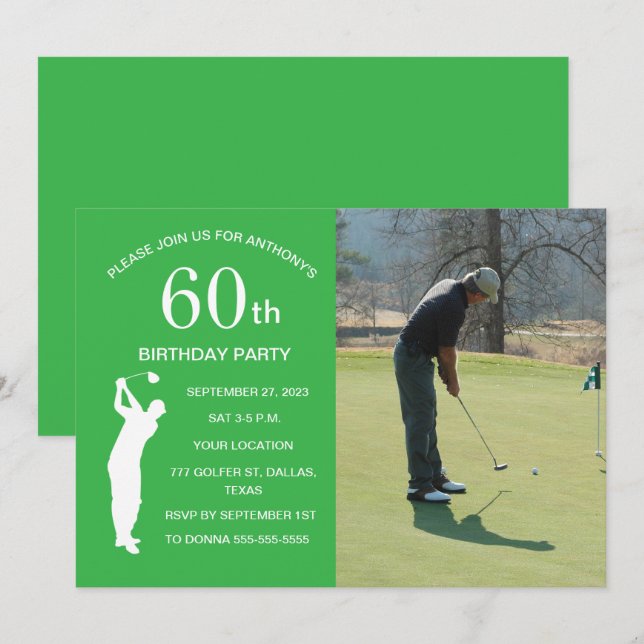 50:e Födelsedagsfesten Golfer Grönt Par Golf Photo Inbjudningar (Fram/baksida)