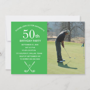 50:e Födelsedagsfesten Golfer Grönt Par Golf Photo Inbjudningar