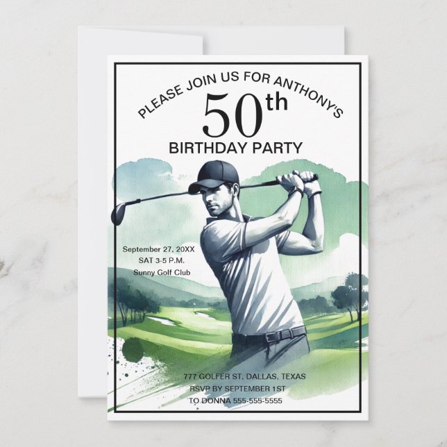 50:e Födelsedagsfesten Golfer Sports Par-Vuxen Gol Inbjudningar (Framsida)