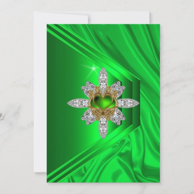 50:e Födelsedagsfesten grön rombbild Inbjudningar (Framsida)