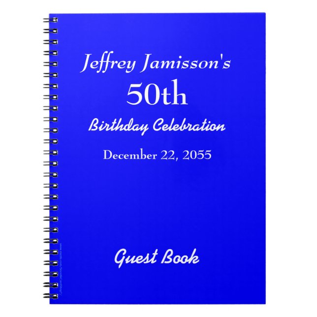 50:e Födelsedagsfesten Guest Bok Royal Blue Anteckningsbok Med Spiral (Framsidan)
