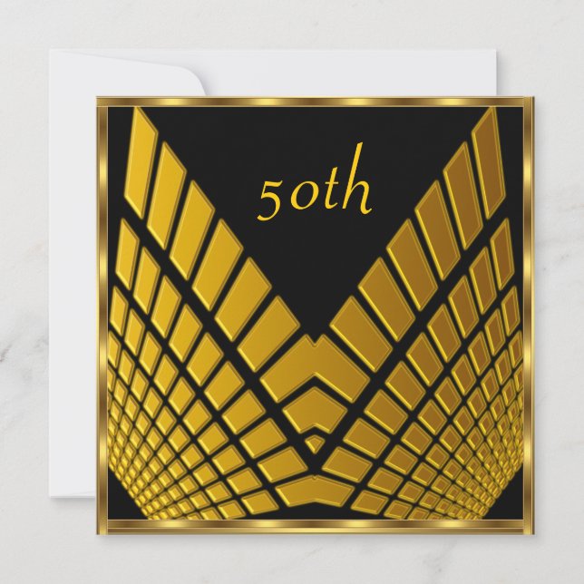50:e födelsedagsfesten Guld Black guld 1 Inbjudningar (Framsida)