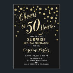 50:e Födelsedagsfesten - Guld Black Inbjudningar<br><div class="desc">Överraskande 50:e Eleganten i Födelsedagsfest inbjudan med faux glitter guld och svart. Har skript-typsnitt och -konfiguration. Skål för 50 år! Berätta om du behöver en anpassningsbar ålder.</div>