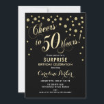 50:e Födelsedagsfesten - Guld Black Inbjudningar<br><div class="desc">Överraskande 50:e Eleganten i Födelsedagsfest inbjudan med faux glitter guld och svart. Har skript-typsnitt och -konfiguration. Skål för 50 år! Berätta om du behöver en anpassningsbar ålder.</div>