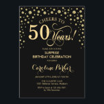 50:e Födelsedagsfesten - Guld Black Inbjudningar<br><div class="desc">Överraskande 50 Födelsedagsfest inbjudan. Utformning av eleganten i svartvitt och faux glitter guld . Med skriptteckensnitt och diamanter konfigureras. Skål för 50 år! Berätta om du behöver anpassa dig ytterligare.</div>