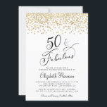 50:e Födelsedagsfesten Guld Glitter Inbjudningar<br><div class="desc">Chic 50:e födelsedagsfest inbjudan med "50 & Fabulous" i ett snyggt-skript och ett guld faux glitter-konetti-överlägg.</div>
